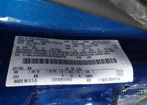 2018 Ford Escape Se from USA, damaged, VIN 1FMCU0GD9JUD60979